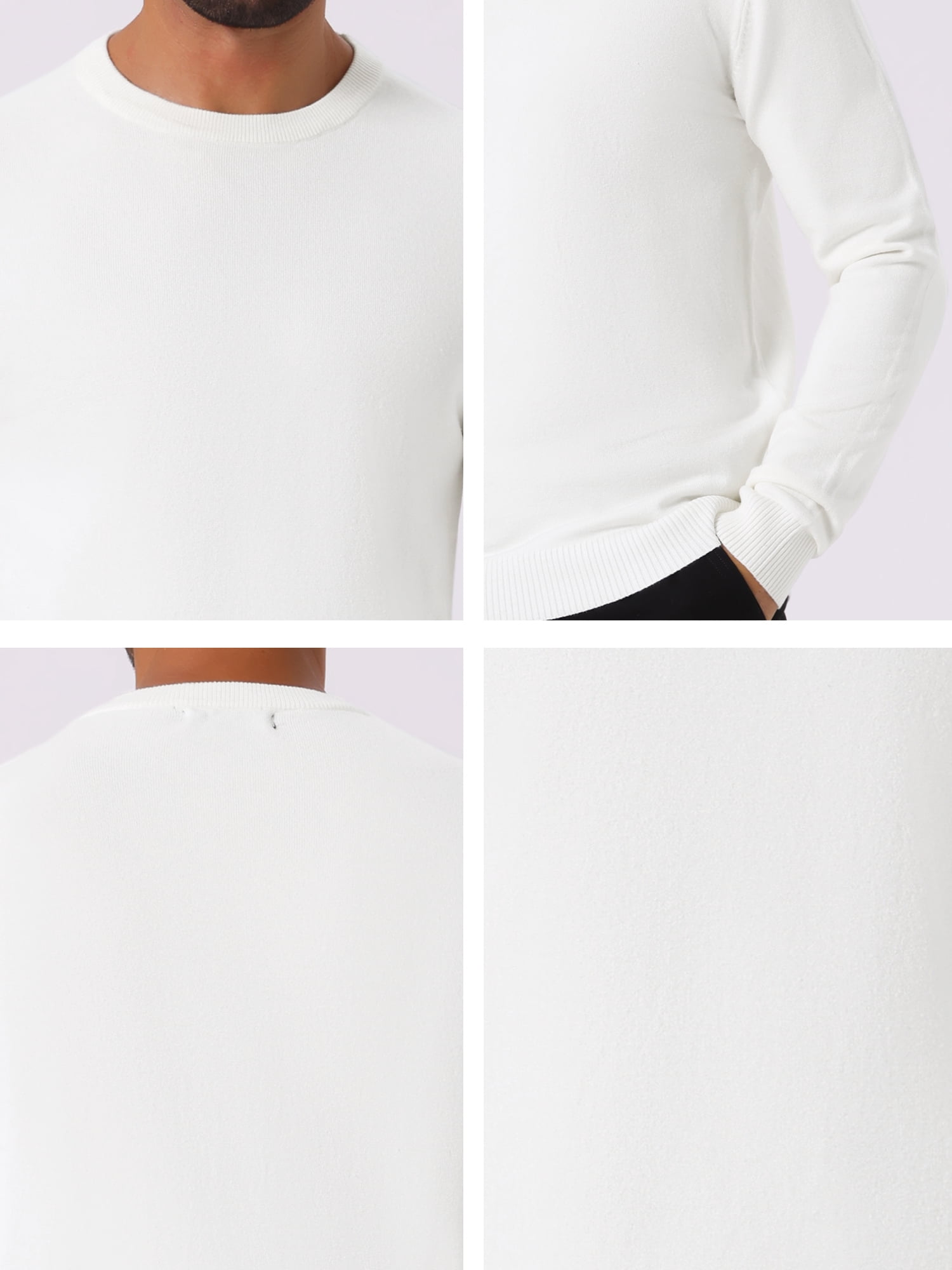 DARING DIVA Men's Solid Crew Neck Long Sleeve Soft Knit Pullover Sweater L White