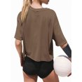 thumbnail image 2 of Women Cropped T-Shirts Drop Shoulder Round Neck Crop Tops Casual Summer Solid Color Basic Tees, 2 of 4