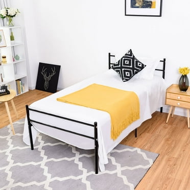 Costway Black Twin Size Metal Bed Frame Platform 6 Legs Headboards Furniture