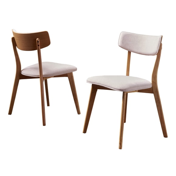Caleb Mid Century Fabric Dining Chairs with Natural Oak Finish(Set of 2) (Light Beige)