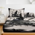 thumbnail image 6 of Queen Size Fitted Sheet Set - Halloween 3 Piece Bedding Sets 16" Deep Pocket Fitted Sheet with 2 Pillowcases, Rustic Horror Skeleton Cats Buttterfly Skull Black Brushed Microfiber Hotel Bed Sheets, 6 of 9
