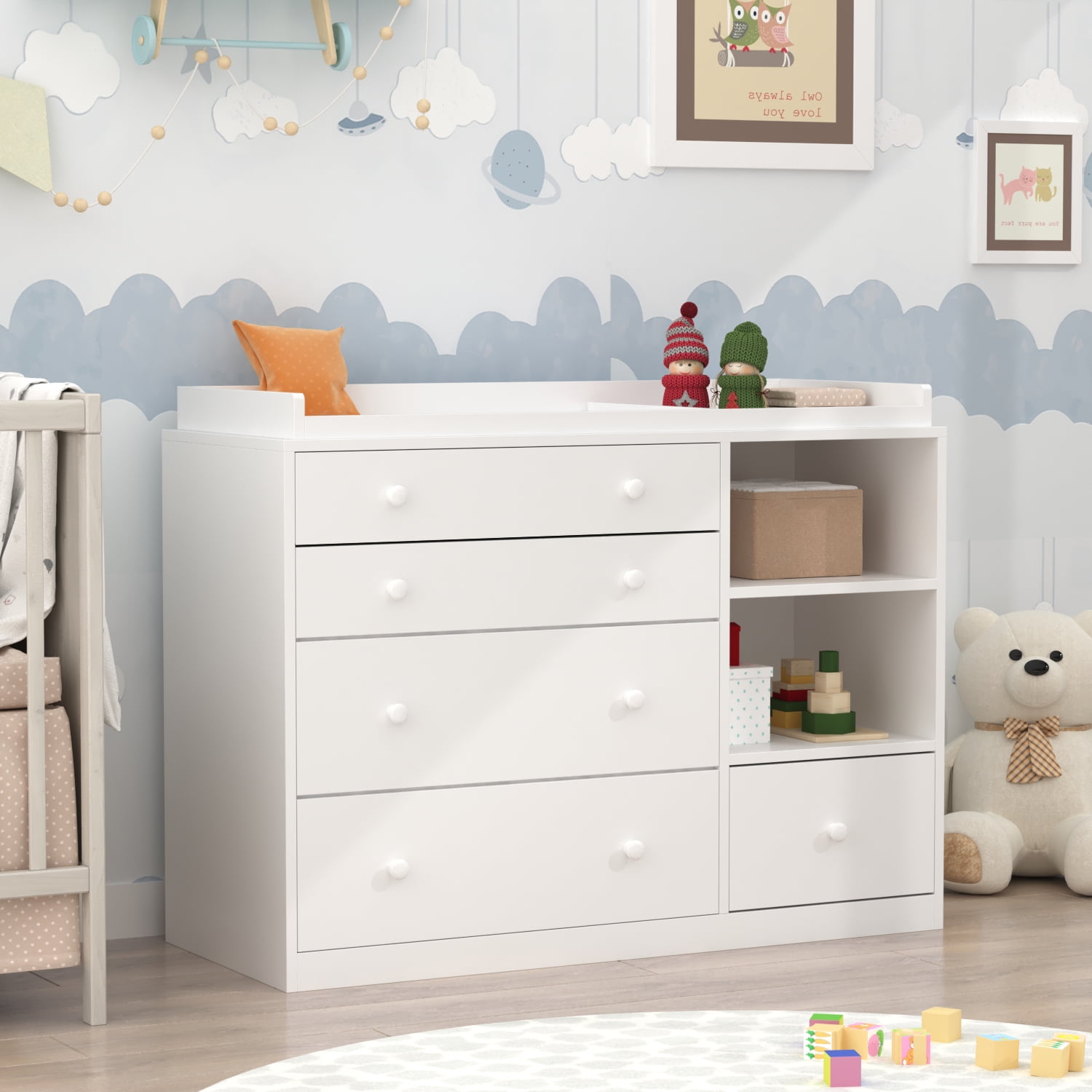 KULAGAGA 5 Drawer Universal Dresser, Storage Dresser Chest with Open storage compartment, Baby Changing Table Ideal for Nursery, Toddlers and Kids rooms