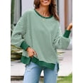 thumbnail image 6 of Women's Fall Oversized Sweatshirt Casual Waffle Knit Long Sleeve Crewneck Split Pullover Tunic Tops, 6 of 12