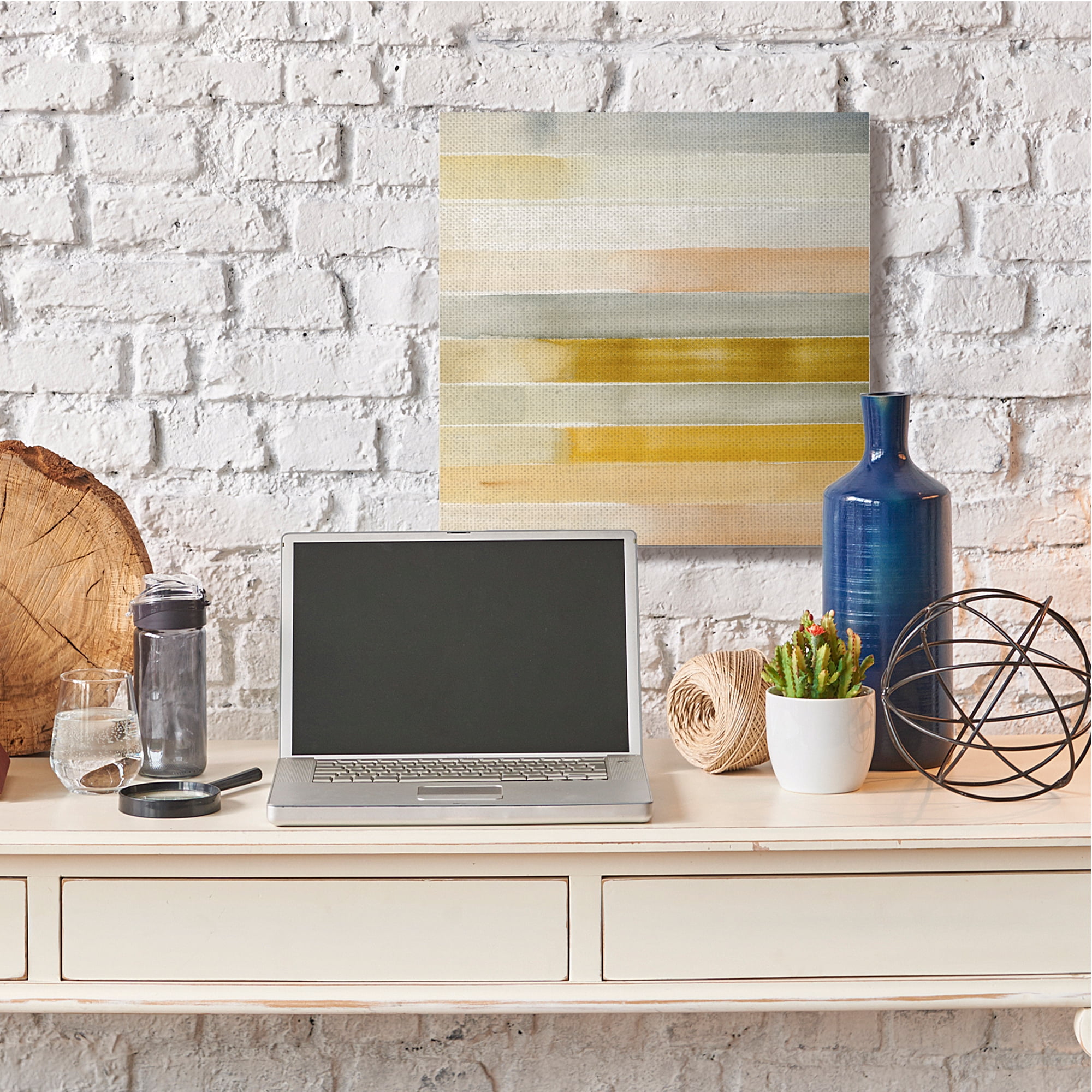 Stupell Industries Golden and Green Ombre Stripes Geometric Abstraction Canvas Wall Art, 36 x 36, Design by Annie Warren