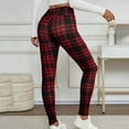 thumbnail image 3 of Plaid Fleece Pants for Women, Fall Winter Warm High Waist Leggings, Elastic Waist Workout Yoga Trousers, 3 of 9