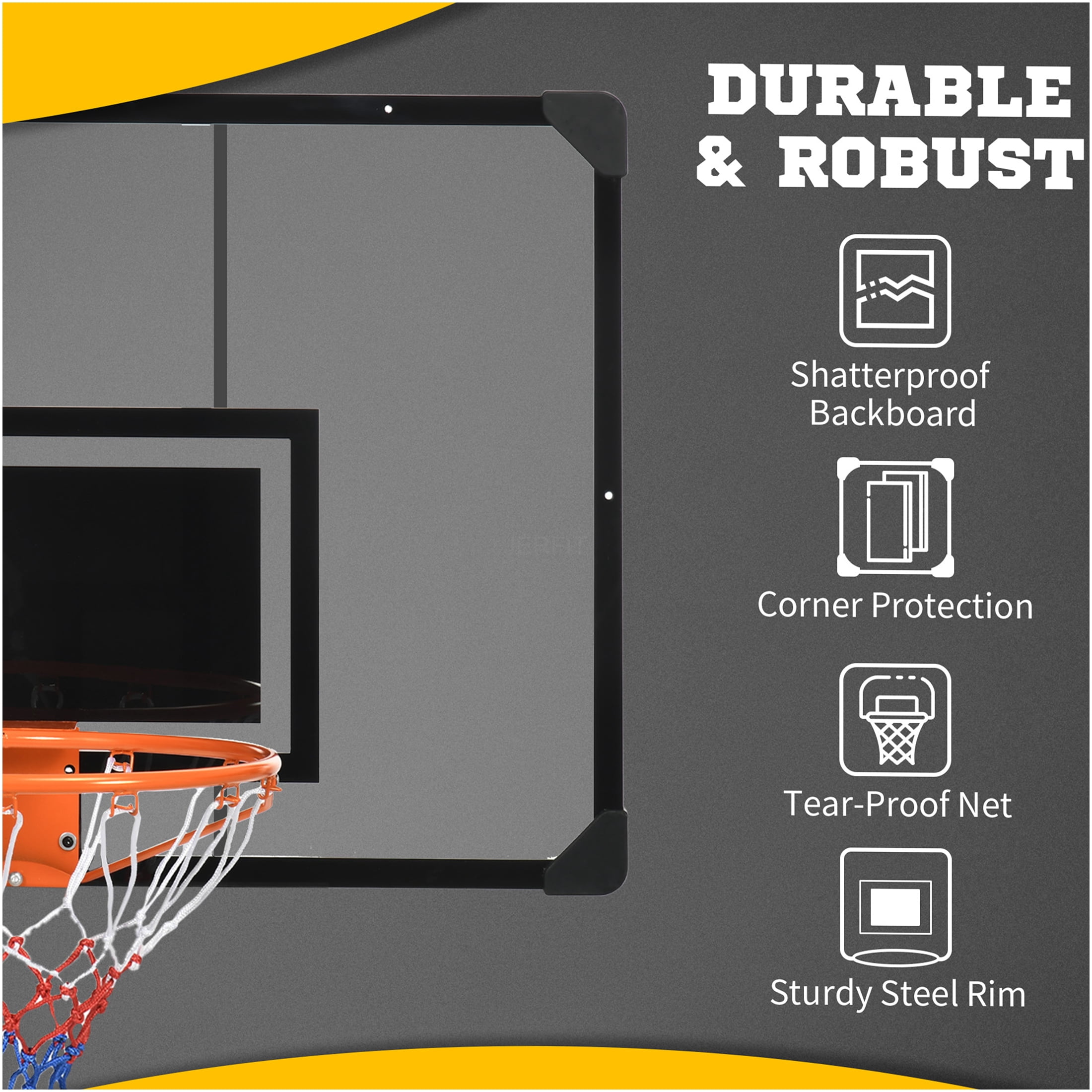 JERFIT Wall Mounted Basketball Hoop Set for Kids & Adults, 45" Shatterproof Backboard with Adjustable Height, All-Weather Steel Frame, Durable Rim & Net for Indoor Outdoor Play