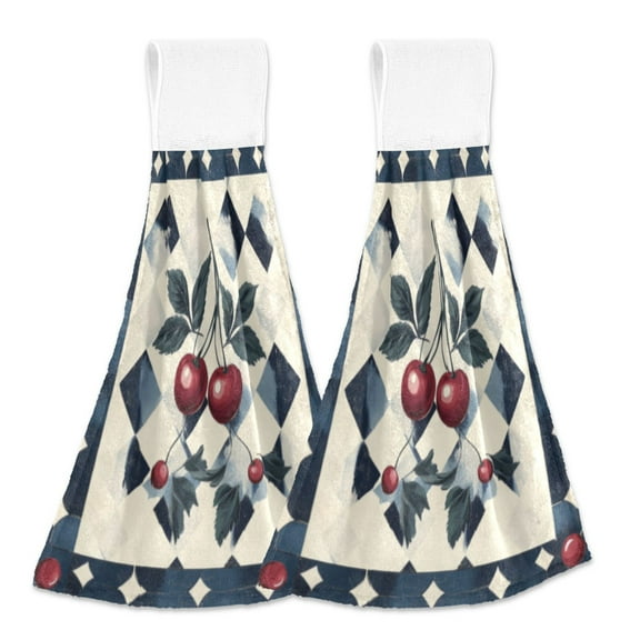 BZSMCE Hanging Hand Towels Fashion Apples and Cherries Symmetry Pattern 2-Pack - Velcro Style Bathroom Kitchen Towels