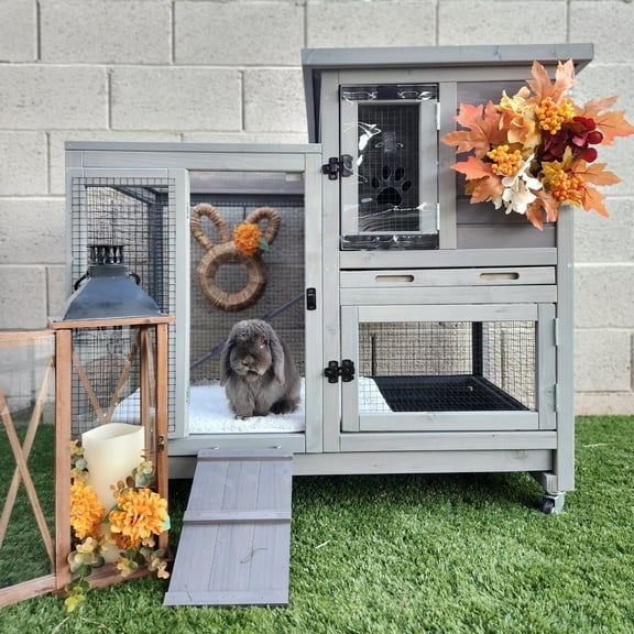 BUTINGLALE Outdoor Rabbit Hutch Bunny House Wooden Indoor Rabbit Cage for Small Animals with Trays