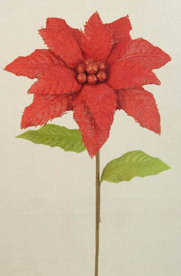 1 Pc 28 Inch Artificial Burlap Poinsettia Stem Made From Natural Color Burlap For Winter Christmas Decor Red Walmart Com Walmart Com
