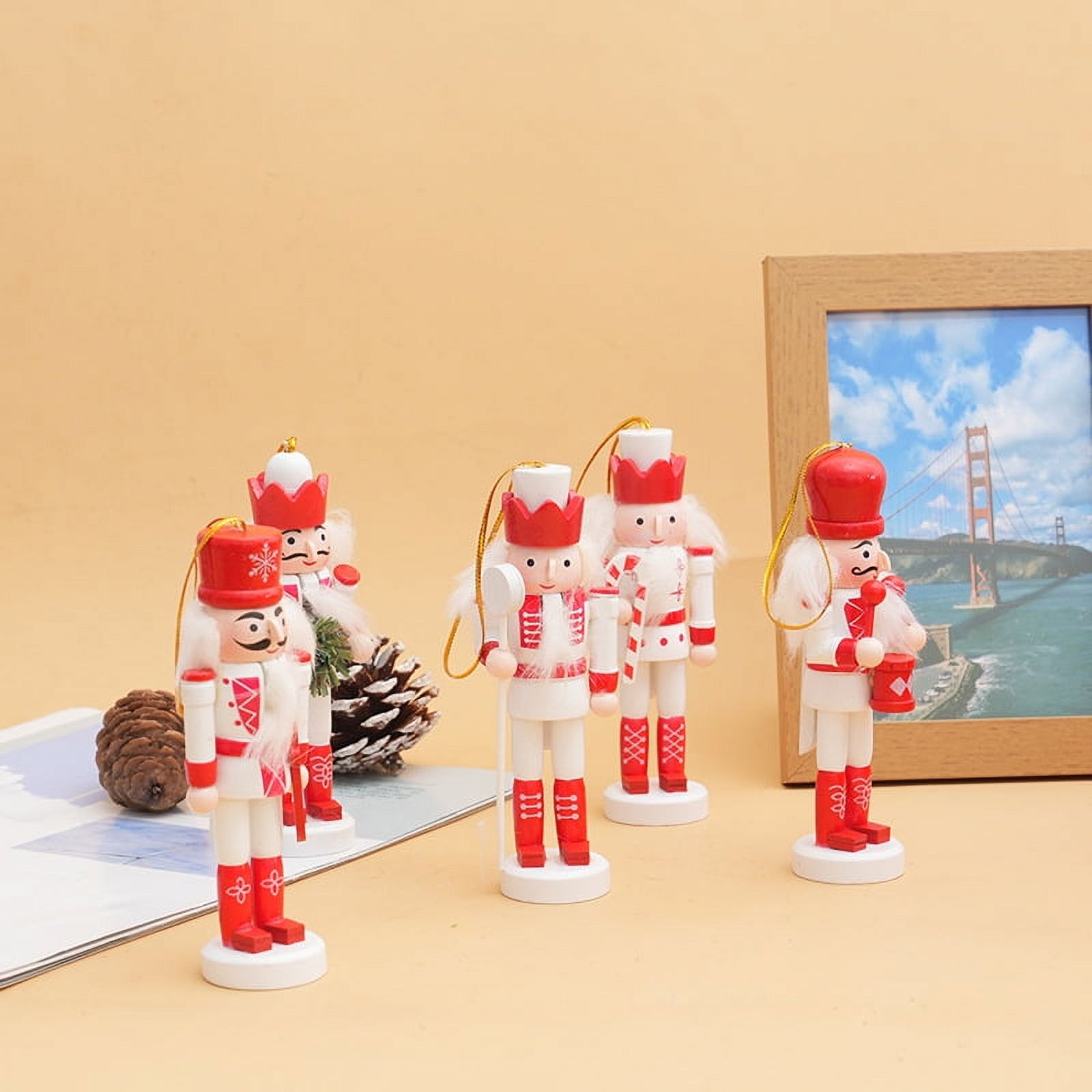 6-Piece Christmas Nutcracker Ornament Set - 4.7 Inch Handmade Wooden Decor With Hangers