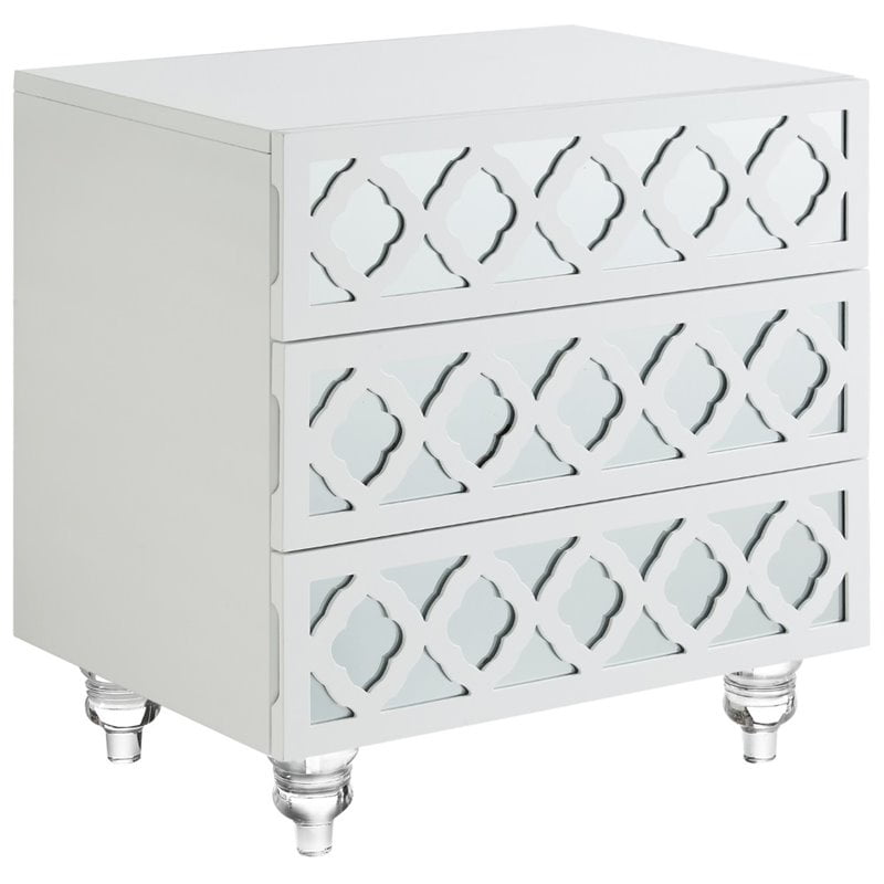 Serenity White Glossy Mirrored Nightstand 3 Drawers Modern Walmart Com Walmart Com