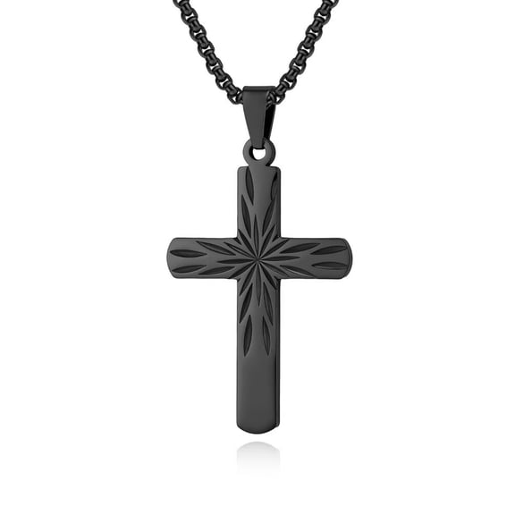PAMTIER Men's and Women's Stainless Steel Classic Simple Prayer Amulet Cross Pendant Necklace Black
