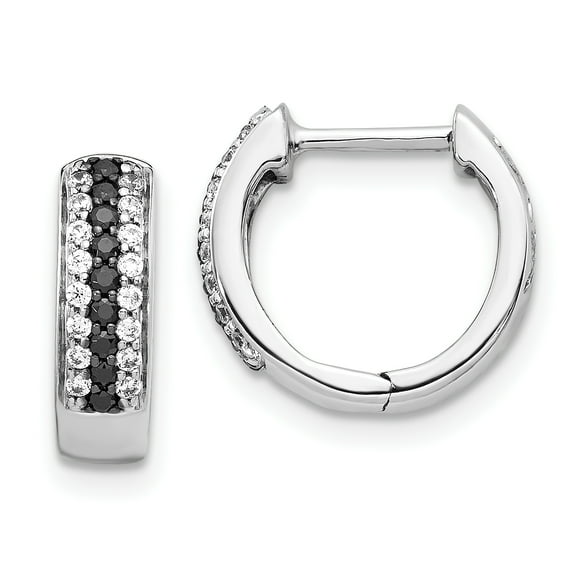 14k White Gold Black and White Diamond Hinged Hoop Earrings