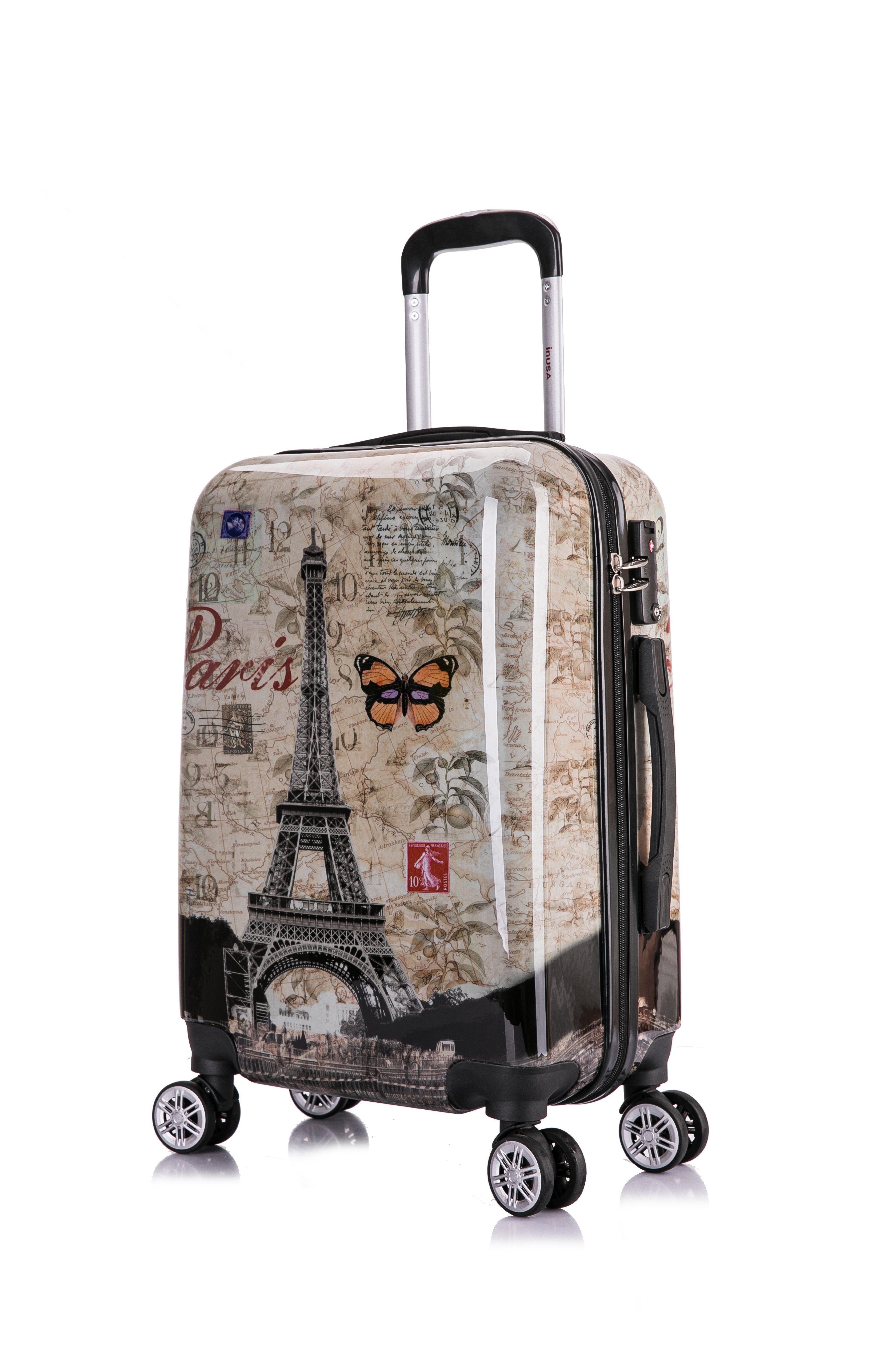 InUSA Print 20" Hardside Checked Luggage with Spinner Wheels, Handle and Trolley, Paris
