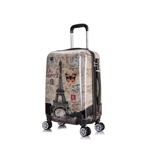 InUSA Print 20" Hardside Checked Luggage with Spinner Wheels, Handle and Trolley, Paris