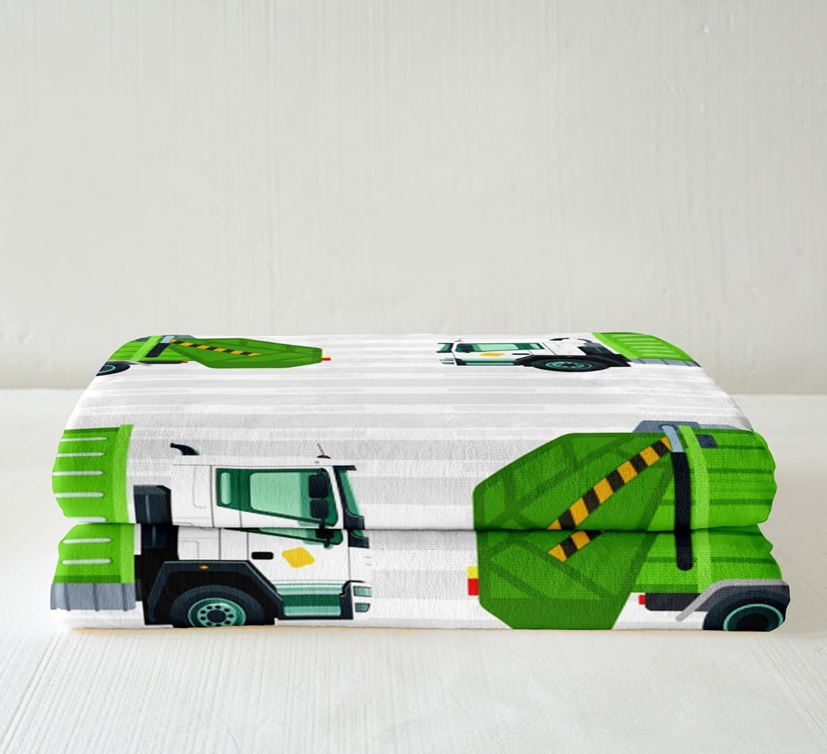 Garbage Truck Blanket Boys Cartoon car Theme Throw Blanket for Kids Girls Child Grey and White Stripes Fleece Blanket for Bed Sofa Couch Travel Soft and Lightweight Twin 60"x80"