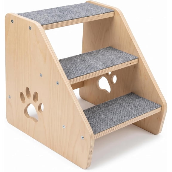 Dog Stairs for Small Dogs Cats - Wooden 3 Step Pet Stairs for Bed Couch Car - Non Slip Dog Steps for Bed with Soft Fabric Cover - Pet Steps for Puppy - Kitten - Older Cat