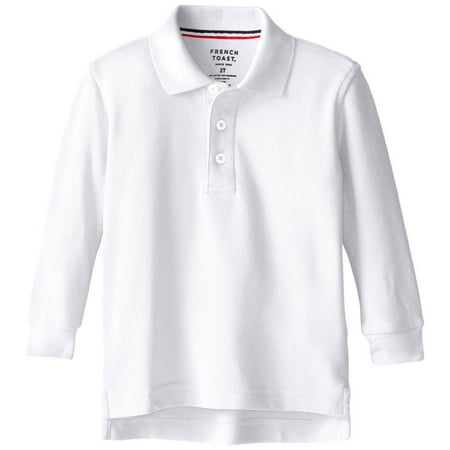 French Toast Little Boys' Toddler Long Sleeve Pique Polo, White, 3T