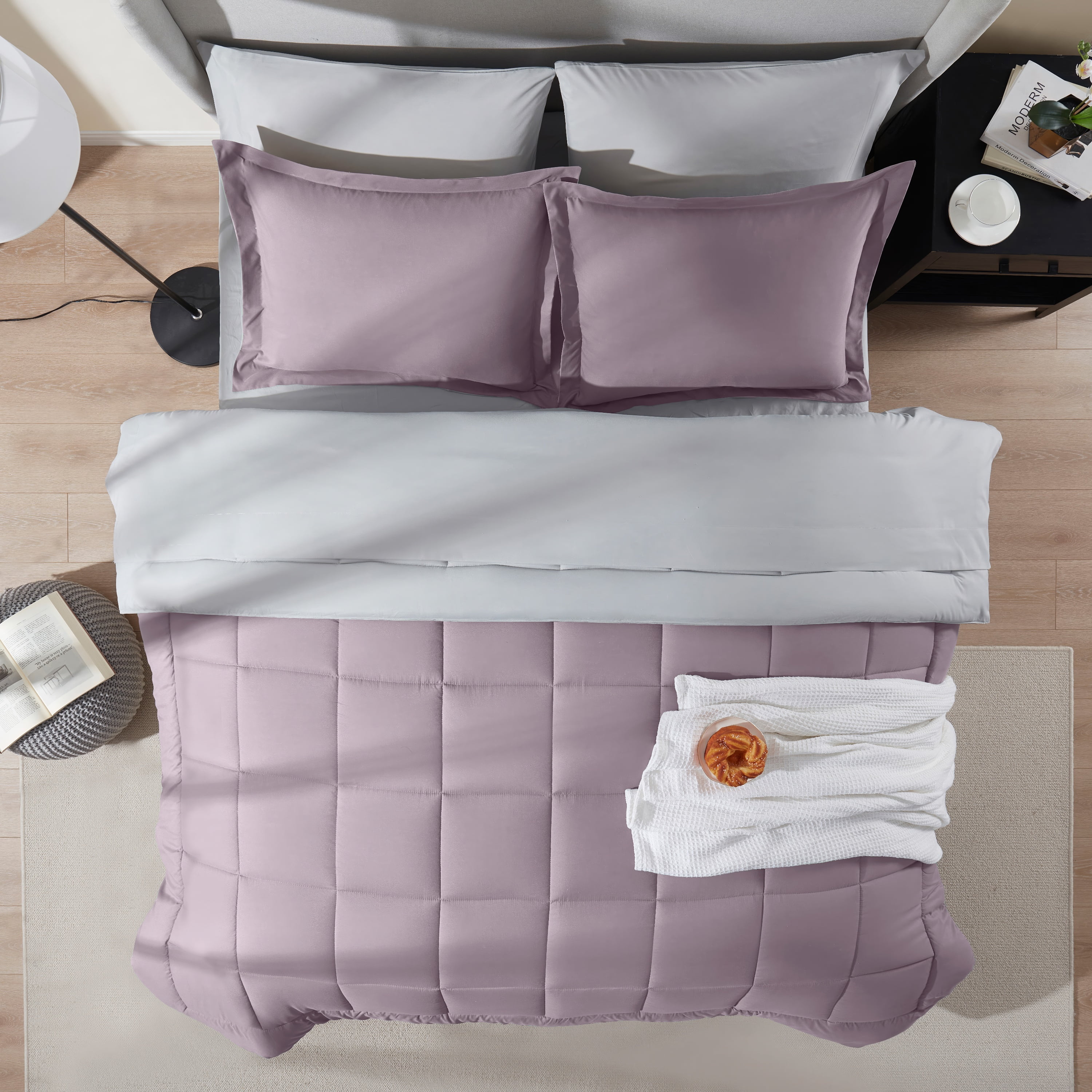LammaLoe Twin Comforter Set, With Sheets, Reversible Bed In A Bag 5 Piece, Bedding Set, Grayish Purple