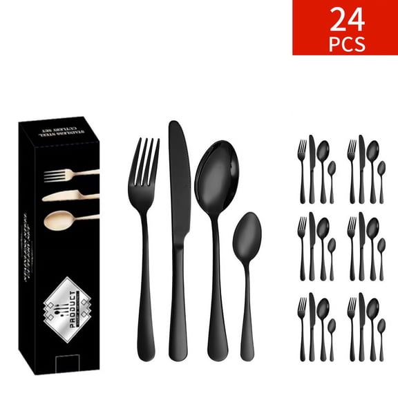 XTEILC Silverware Set Flatware Set Stainless Steel Dinnerware Set for 6, 24-Piece Cutlery Set, Black