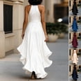 thumbnail image 7 of Lifetechs Women Ruffle Satin High Low Prom Dress Sleeveless V Neck Halter Tie Waist Midi Dress Wedding Guest Party Cocktail Dress Royal Blue, 7 of 7