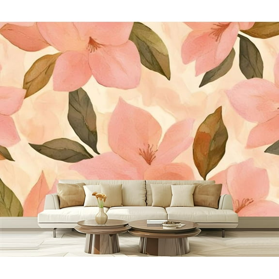 Peel and Stick Wallpaper Canvas Pink Lemonade Tropical Peel Stick Made Leaves Botanical Floral Modern Art Wall Mural Decor Self Adhesive and Removable 69in x 98in