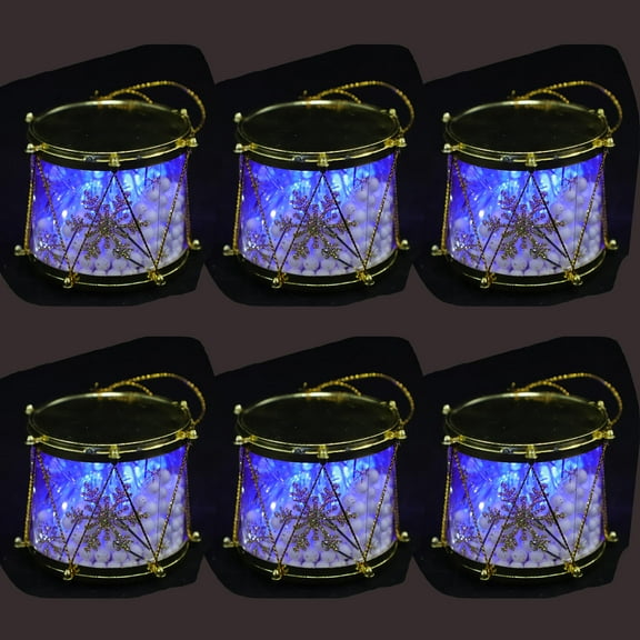 ELAYARD Golden Plastic Christmas Drum Ornaments for Festive Decor, 6Pcs