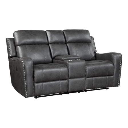 Gimo Dual Power Recliner Loveseat- Dark Gray Microfiber- 72 Inch