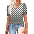 thumbnail image 4 of Womens Summer Tops V Neck T Shirts Dot Puff Sleeve Tops Loose Casual Tshirts, 4 of 5