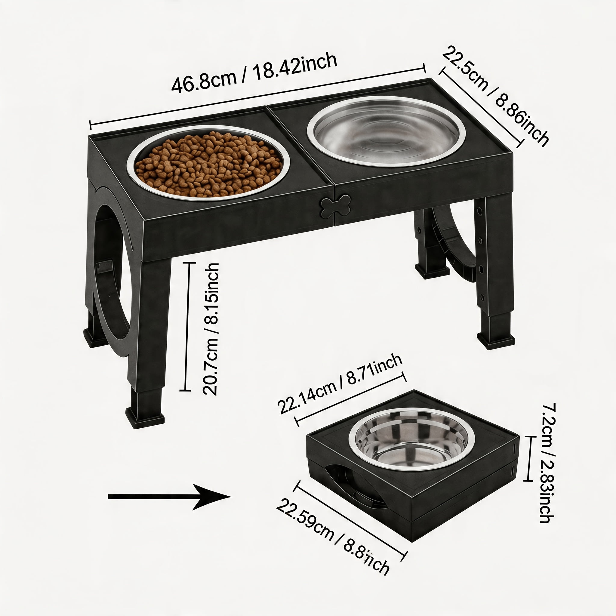 X XBEN 2-Pack Elevated Dog Bowls Stand, 5-Level Height Adjustable Feeder with 2 Stainless Steel Bowls, Anti-Slip Joint Relief Food Water Dish for Small Medium Large Dogs