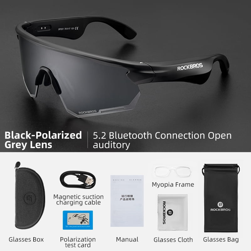 ROCKBROS Sunglasses Bluetooth Polarized Outdoor Electronic Sunglasses for Running/Driving/Cycling/Business