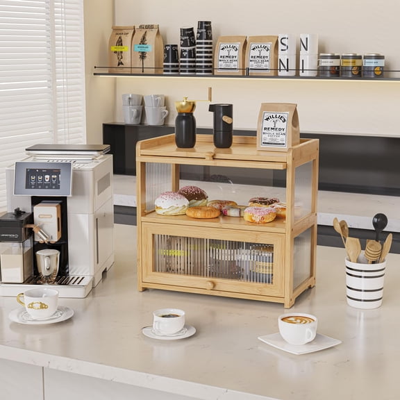 Extra Large Bamboo Bread Box for Kitchen Counter