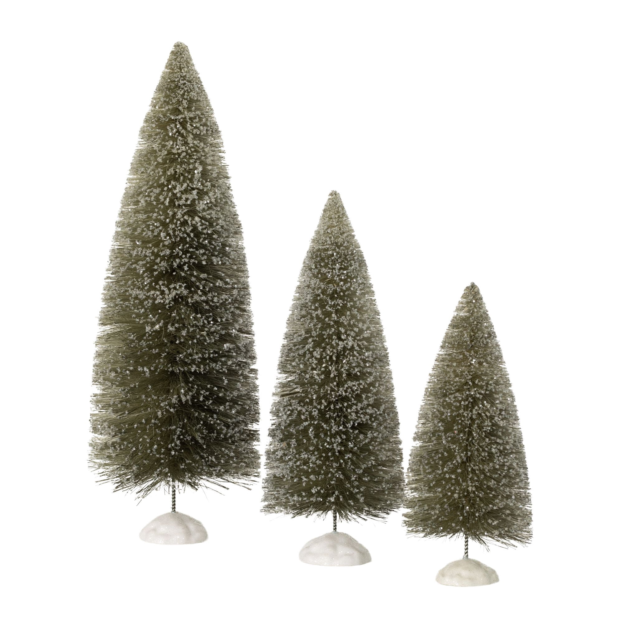 9.5"H, 12"H and 16.25"H Sullivans Gray Bottle Brush Tree - Set of 3, Christmas Decor