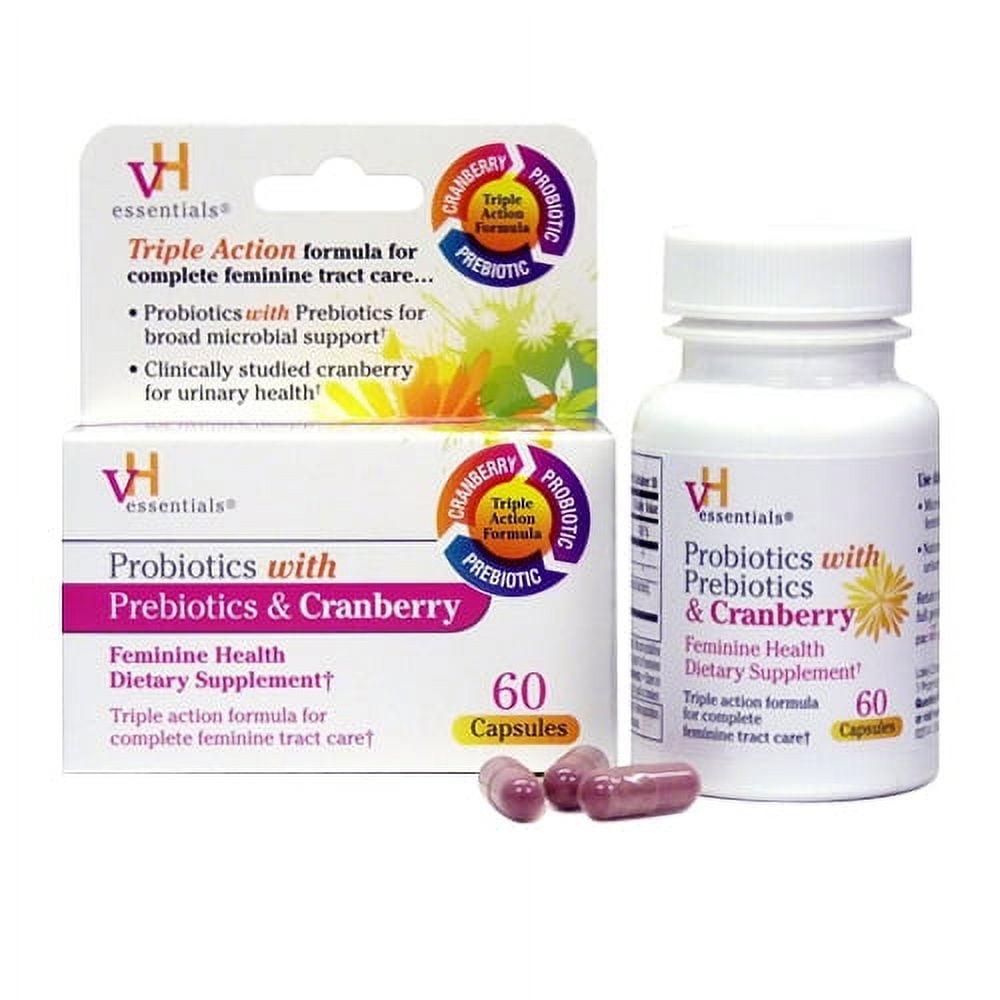 VH Essentials Probiotics With Prebiotics And Cranberry Feminine Health Capsules 60 Ea, 2 Pack
