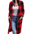 thumbnail image 2 of Long Sleeve Outwear, Plaid Coat Soft Loose Button Up Pocket Casual  For Lady For Dating ANGGREK Rojo 3XL, 2 of 5