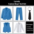 thumbnail image 2 of Lycody 5PCS Boys Formal Slim Suit Teen Dress Clothes Bearer Pants Vest Shirt BowTie or Tie Wedding Ring Outfit for Kids Fit Suit for Graduate Easter, 2 of 6