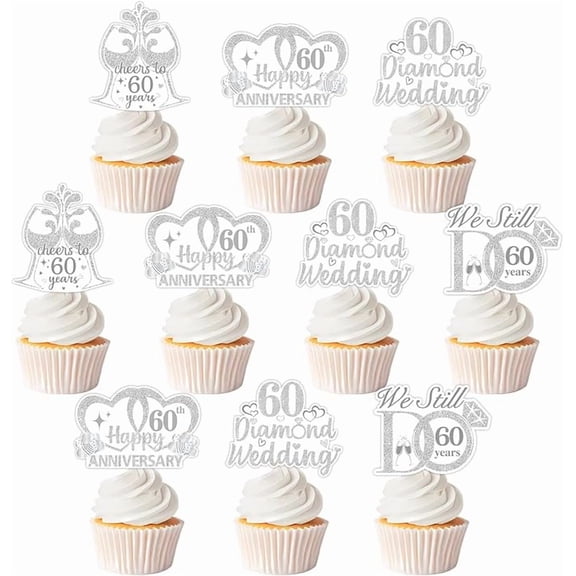 36 PCS 60th Anniversary Cupcake Toppers 60th Diamond Wedding Anniversary Cupcake Picks Double-Sided Printing Cheers to 60 Years We Still Do 60 Years Cake Decoration Anniversary Supplies