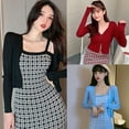 thumbnail image 3 of Cardigan à Manches Longues pour Femmes, Col en V, Boutons, Section Courte, Nombril Exposé, 3 of 6