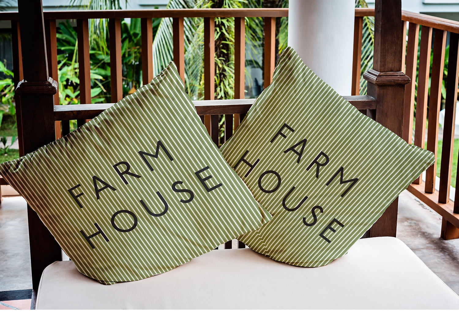 20" x 20" Simply Daisy Farmhouse Ticking Indoor/Outdoor Pillow, Light Olive Green Qty 1