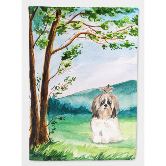 Under the Tree Shih Tzu Flag Canvas House Size