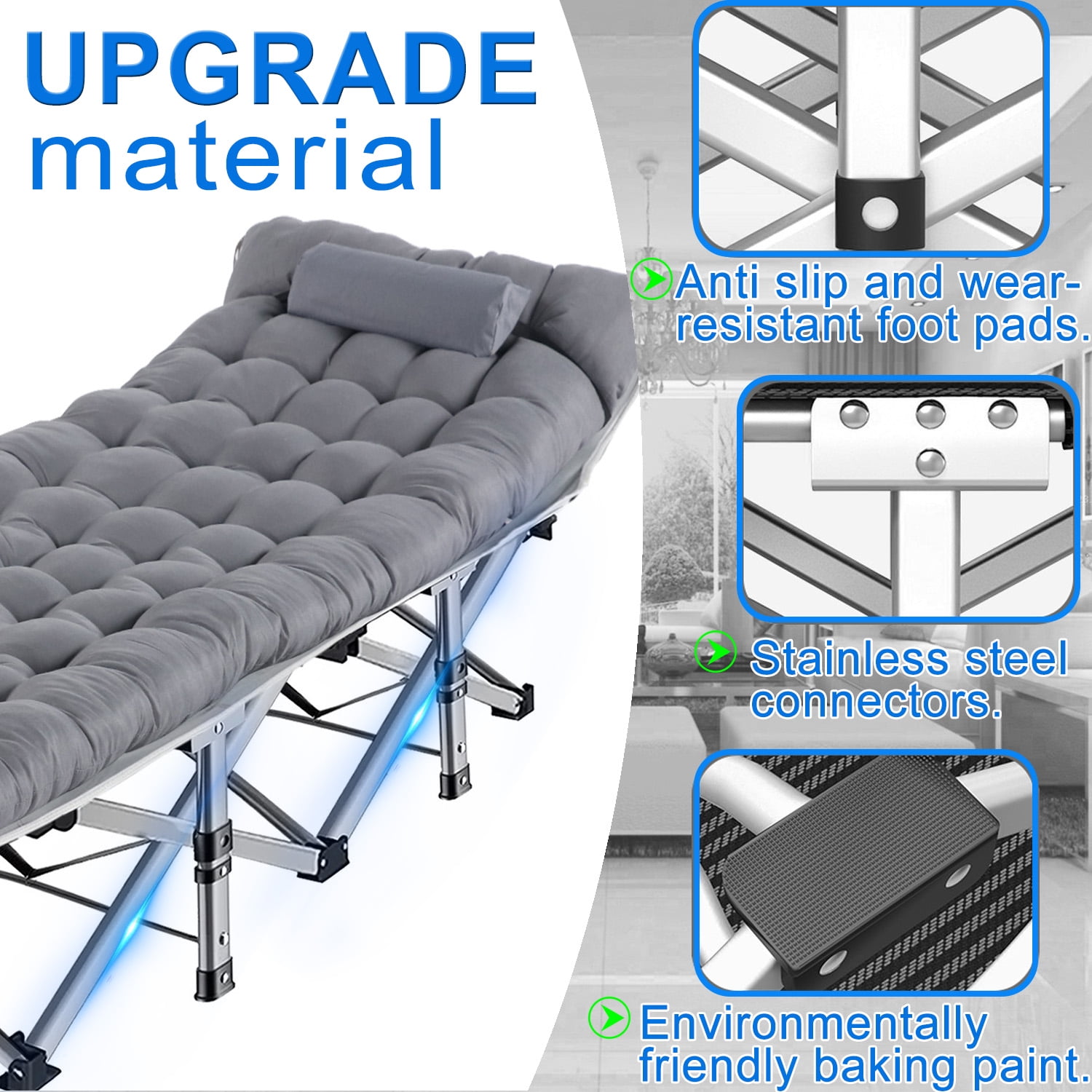 Camkey Folding Bed Cot Camping Heavy Duty 500 lb