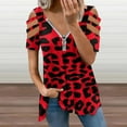 thumbnail image 2 of Animal Print Black Red Leopard Spots Womens Summer V Neck Zipper Top Short Sleeve T Shirt Off Shoulder Top Casual Classy Loose Shirts, 2 of 7