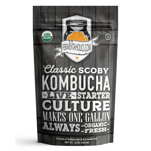 Fermentaholics Organic Kombucha SCOBY with Twelve Ounces of Starter Tea