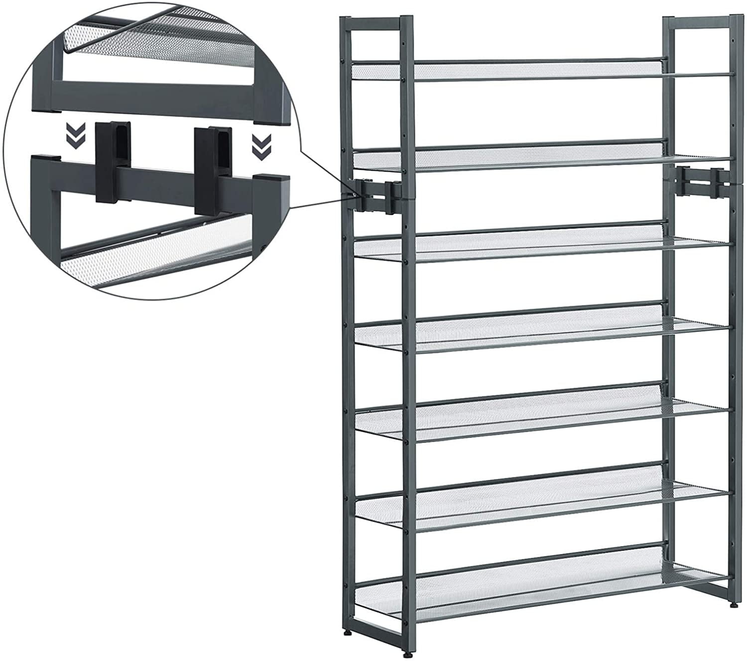 Songmics Stackable 5-Tier Shoe Rack, Metal, Cool Gray