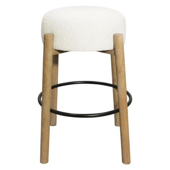 Natalia Barstool in Mid-century Modern Ivory Boucle Fabric 2-Piece Set