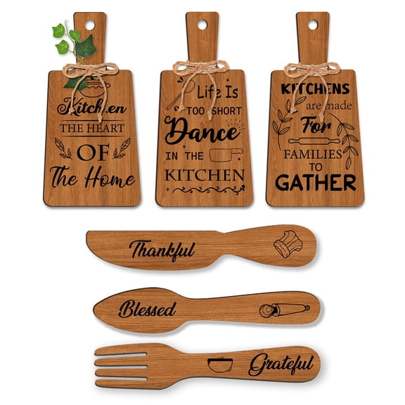 1set Wooden Decoration with Hemp Rope Tableware Shape Word 280~300x60~140mm 6pcs/set