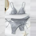 thumbnail image 4 of KIHOUT Women's Solid Color Triangle Bikini Swimsuit Set | Removable Padded Top with Tie Side Bottoms | Backless Three Piece Bathing Suit, 4 of 4