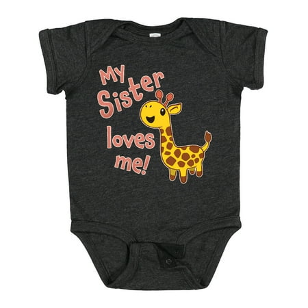 

Inktastic My Sister Loves Me- Cute Giraffe Gift Baby Boy or Baby Girl Bodysuit