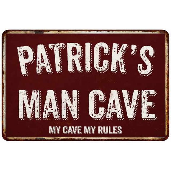PATRICK'S Man Cave Red Grunge Sign 8 x 12 High Gloss Metal Sign 208120003424