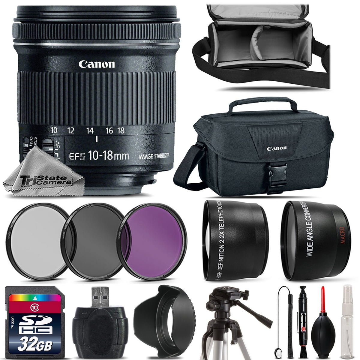 Canon EFS 1018 IS STM Lens + UV CPL FLD Filter for EOS Rebel T5